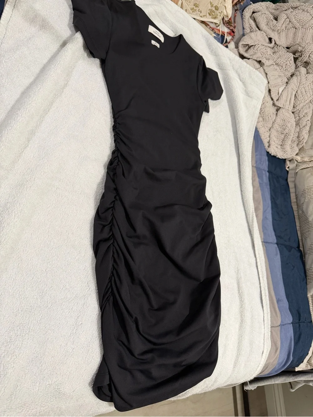 Babaton Black Ruched Side-Detail Midi Dress